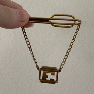 Antique Swank Tie Bar With Chain And Initial E